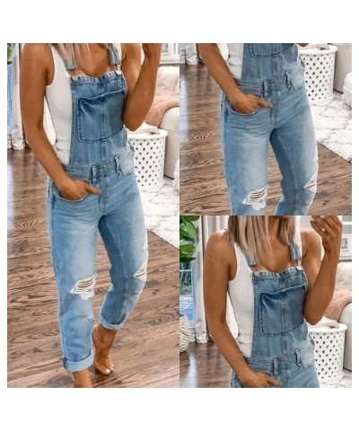 Women's Ripped Denim Bib Overalls Adjustable Straps Pockets Jean Rompers Casual Distressed Jeans Fit Jumpsuits Large Blue $13...