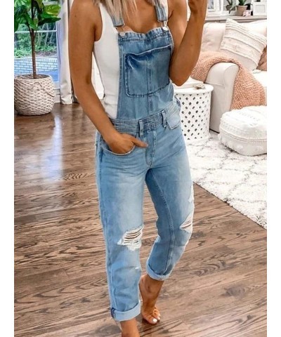 Women's Ripped Denim Bib Overalls Adjustable Straps Pockets Jean Rompers Casual Distressed Jeans Fit Jumpsuits Large Blue $13...