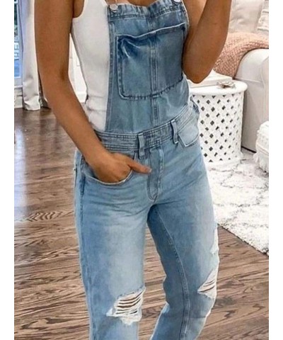 Women's Ripped Denim Bib Overalls Adjustable Straps Pockets Jean Rompers Casual Distressed Jeans Fit Jumpsuits Large Blue $13...