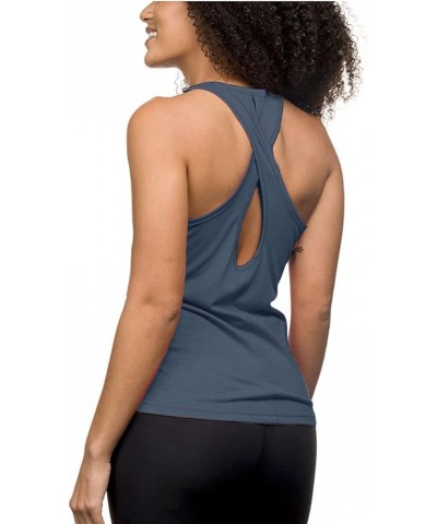 Womens Cross Open Back Scoop Neck Style Yoga Tank Top Sam-9 Style Dark Slate $10.99 Activewear