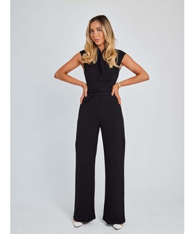 Casual V Neck Overall Jumpsuit Women Spring Solid Tie-up Bow Outfit Romper Summer Sleeveless Straight Pants Playsuit (Color :...