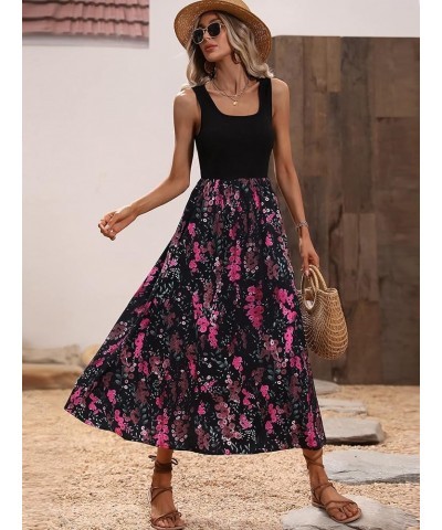 Women's Scoop Neck Button Front Tank Dress Sleeveless Floral Print Mini Dresses Pink Black $18.40 Dresses