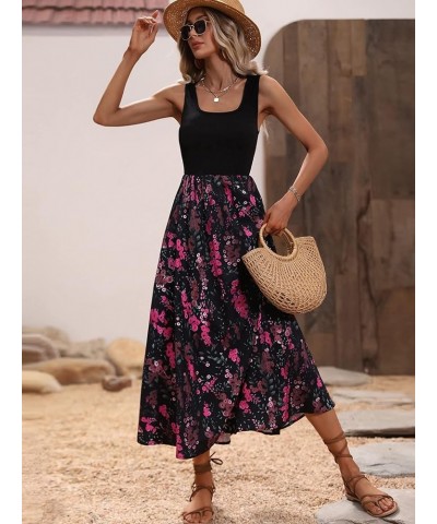 Women's Scoop Neck Button Front Tank Dress Sleeveless Floral Print Mini Dresses Pink Black $18.40 Dresses