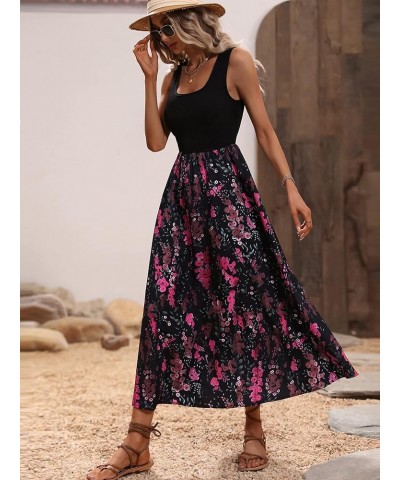 Women's Scoop Neck Button Front Tank Dress Sleeveless Floral Print Mini Dresses Pink Black $18.40 Dresses