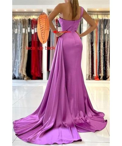 One Shoulder Bridesmaid Dresses Mermaid Satin Bodycon Long Wedding Dresses Evening Party Gowns with Slit Brown $28.60 Dresses