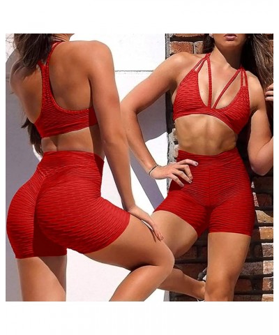 Leggings for Women Stretch High Hip Waist Biker Fitness Yoga Wrinkled Pants Yoga Pants Yoga Leggings Lined Thermal Red-b $12....