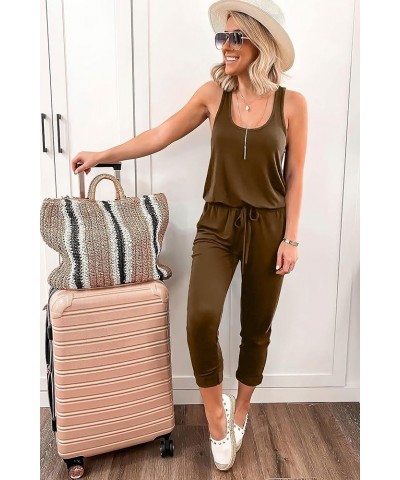 Women's Casual Tank Jumpsuits Sleeveless Drawstring Elastic Waist Loose Summer Romper Coffee $20.21 Jumpsuits