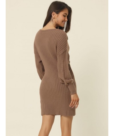 Women's 2023 Fall V Neck Sweater Dress Batwing Sleeve Cable Knit Chunky Bodycon Pullover Sweater Dresses Khaki $21.99 Sweaters