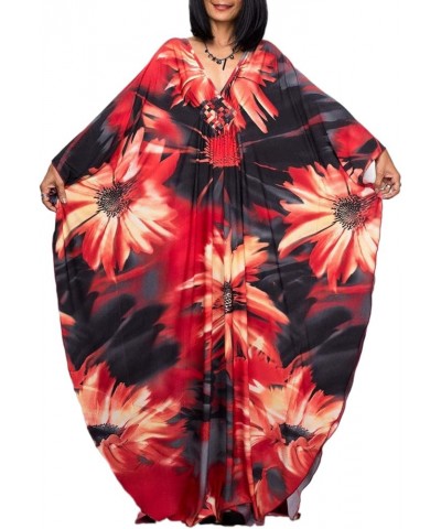 Women Beachwear Turkish Kaftans Long Swimsuit Cover up Caftan Beach Dress Large Flowers $17.67 Swimsuits