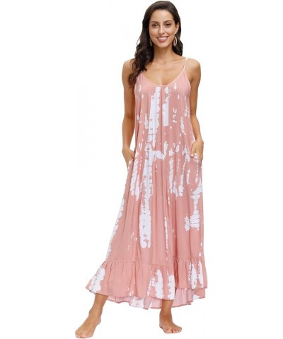 Women's V-Neck Floral Print Spaghetti Strap Boho Beach Long Maxi Summer Casual Dress with Pockets Salmon Tie Dye $16.20 Dresses