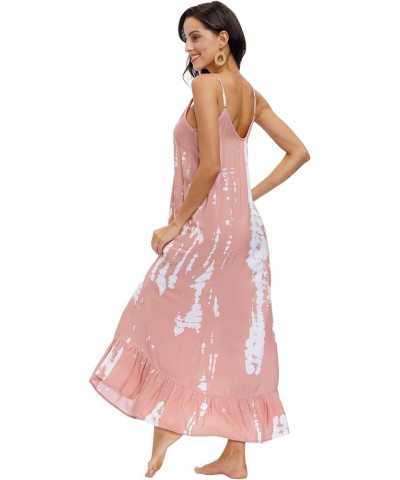 Women's V-Neck Floral Print Spaghetti Strap Boho Beach Long Maxi Summer Casual Dress with Pockets Salmon Tie Dye $16.20 Dresses