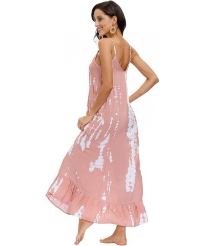 Women's V-Neck Floral Print Spaghetti Strap Boho Beach Long Maxi Summer Casual Dress with Pockets Salmon Tie Dye $16.20 Dresses