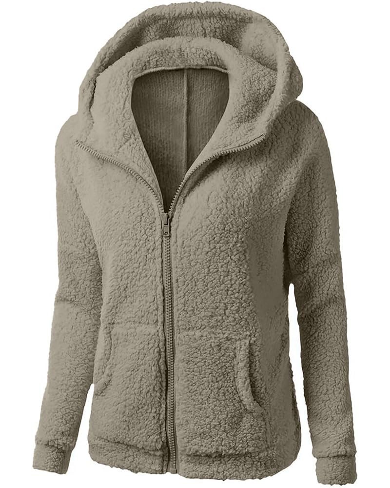 Sherpa Jackets for Women Zip Up Hoodies Fleece Long Sleeve Winter Coats Fall Solid Color Sweaters Fuzzy Outwear Coats A08-bei...