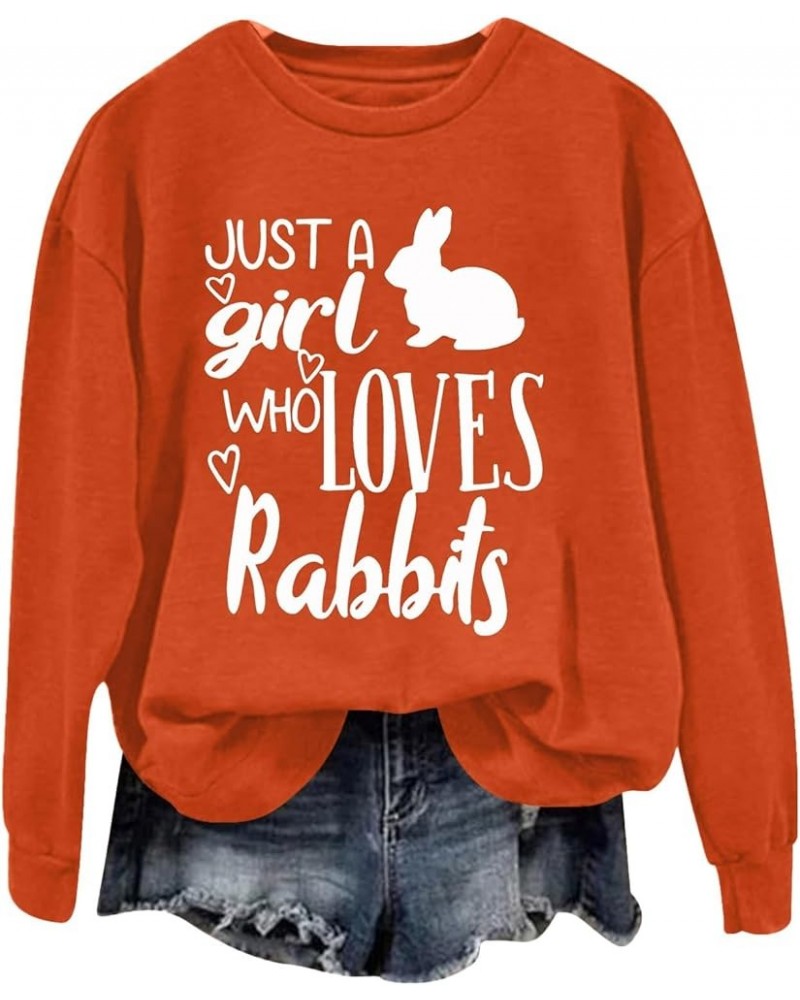 Womens Easter Bunny Sweatshirt Long Sleeve Cute Rabbit Graphic Funny Egg Print Crewneck Pullover Top Tee Shirts for Girls J3-...