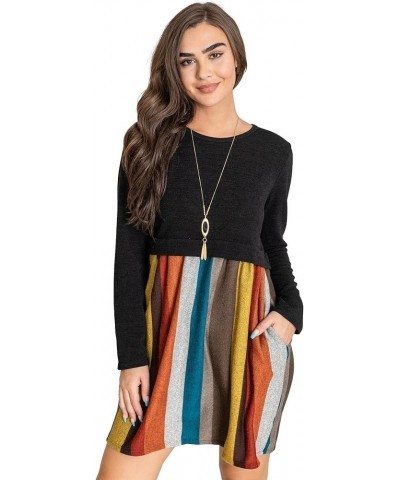 Eloges Women's Knit Contrast Stripe Checker Pullover Mini Dress Black/Mustard Burgundy $18.23 Dresses