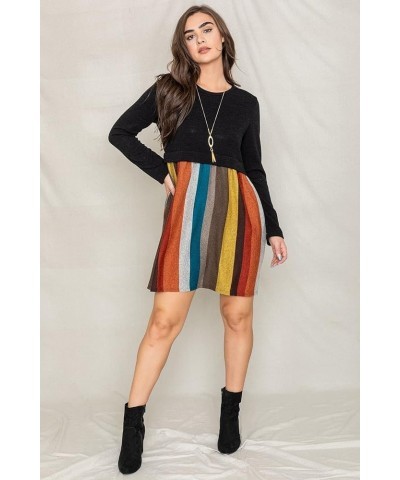 Eloges Women's Knit Contrast Stripe Checker Pullover Mini Dress Black/Mustard Burgundy $18.23 Dresses