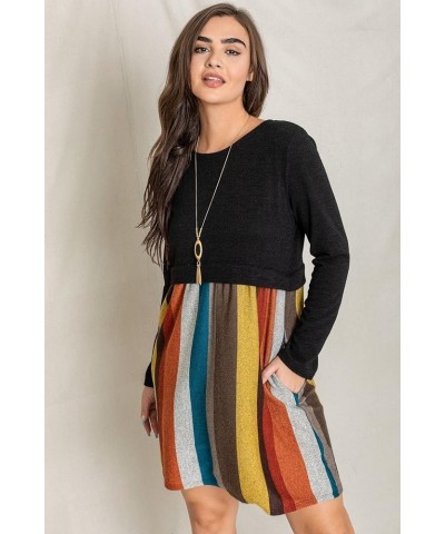 Eloges Women's Knit Contrast Stripe Checker Pullover Mini Dress Black/Mustard Burgundy $18.23 Dresses