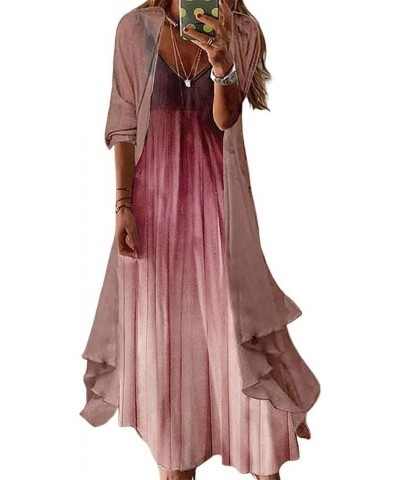 Womens Casual 2 Piece Floral Print Maxi Dress with Cardigan Flowy Chiffon Wedding Guest Dresses Gradient Rose $24.50 Pants