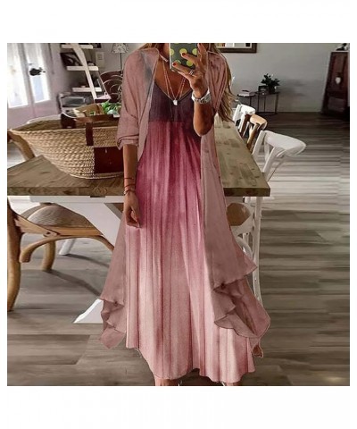 Womens Casual 2 Piece Floral Print Maxi Dress with Cardigan Flowy Chiffon Wedding Guest Dresses Gradient Rose $24.50 Pants