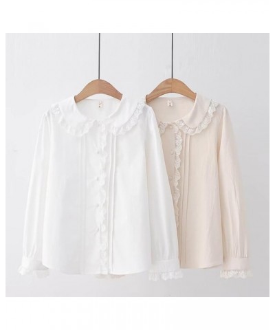 Women's Sweet Lolita Long Sleeve Shirt Cute Peter Pan Collar Lace Button Down Shirt Solid Color Vintage Blouse Tops Beige $14...