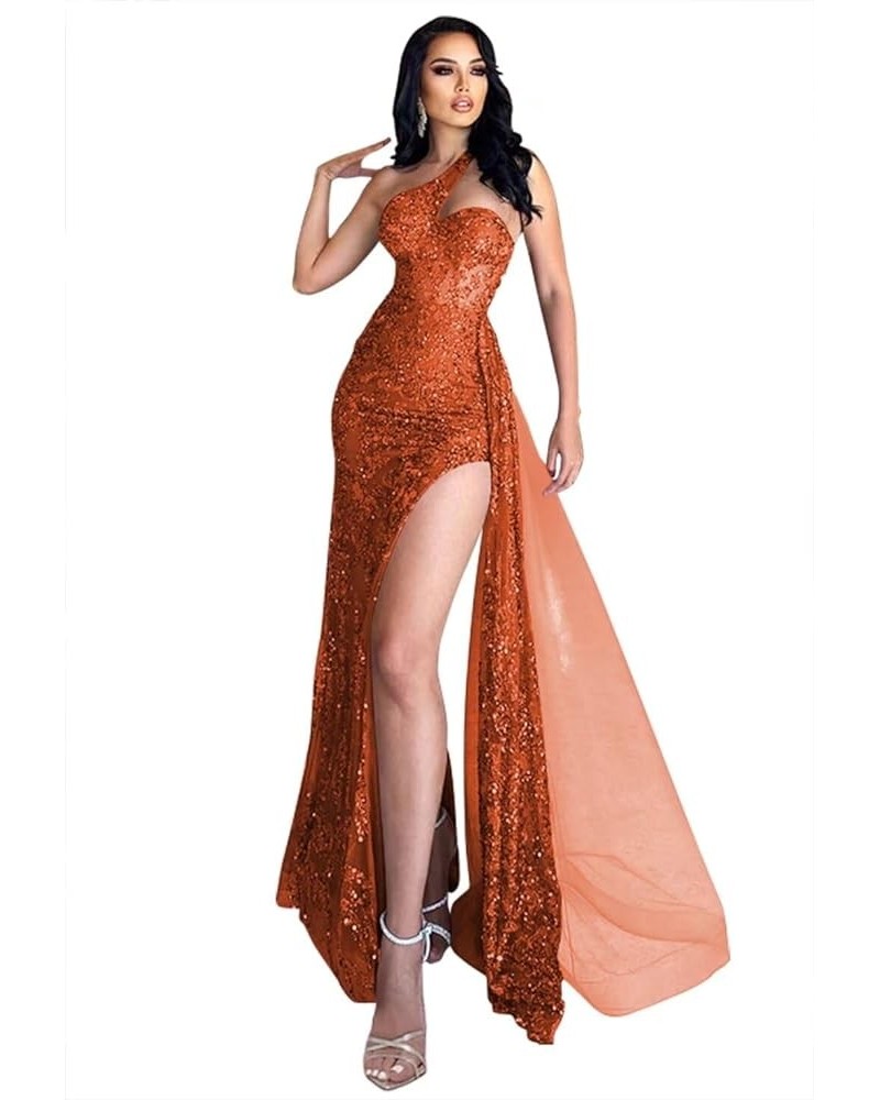 One Shoulder Prom Dresses for Women 2024 Sparkly Tulle Formal Party Gown SYYS421 Burnt Orange $40.79 Dresses