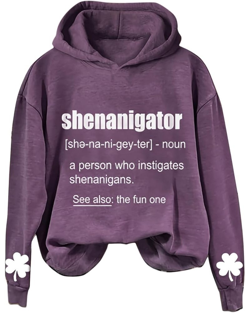 Shenanigator Hoodie Shenanigans Sweatshirt St Patricks Day Shirt Women Funny Lucky Shamrock Sweatshirts for Women Purple-a $1...