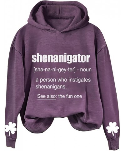 Shenanigator Hoodie Shenanigans Sweatshirt St Patricks Day Shirt Women Funny Lucky Shamrock Sweatshirts for Women Purple-a $1...