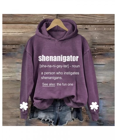 Shenanigator Hoodie Shenanigans Sweatshirt St Patricks Day Shirt Women Funny Lucky Shamrock Sweatshirts for Women Purple-a $1...