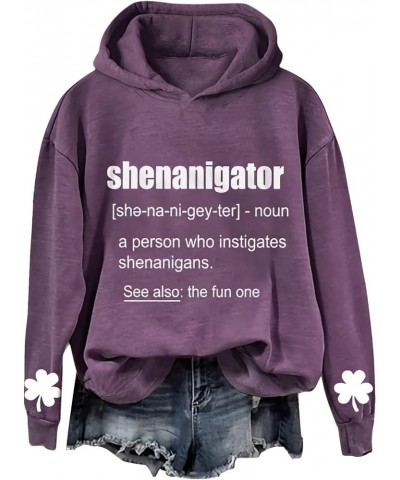 Shenanigator Hoodie Shenanigans Sweatshirt St Patricks Day Shirt Women Funny Lucky Shamrock Sweatshirts for Women Purple-a $1...