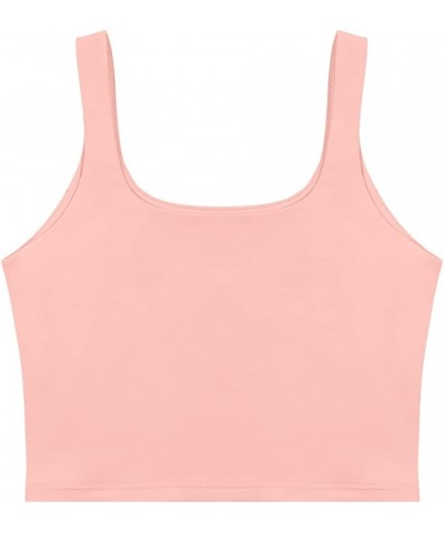 Women’s Sexy Square Neck Double Lined Seamless Sleeveless Cropped Tank Yoga Crop Tops Pink $14.99 Tanks