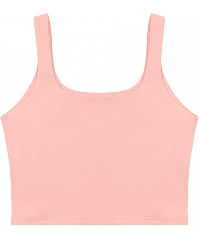 Women’s Sexy Square Neck Double Lined Seamless Sleeveless Cropped Tank Yoga Crop Tops Pink $14.99 Tanks