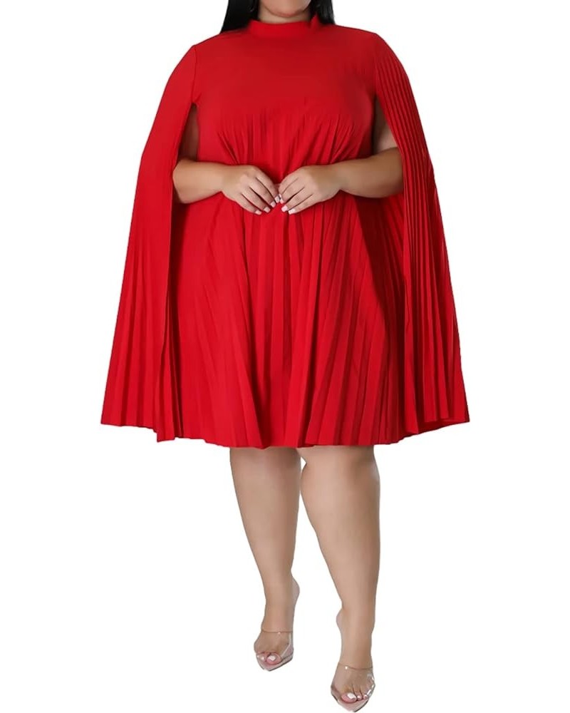 Women's Plus Size Elegant Cloak Sleeve Cape Pleated Loose Knee Length Dress for Wedding Guest Cocktail Party Red $26.67 Dresses