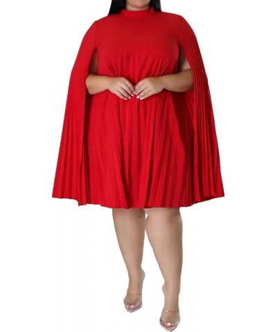 Women's Plus Size Elegant Cloak Sleeve Cape Pleated Loose Knee Length Dress for Wedding Guest Cocktail Party Red $26.67 Dresses