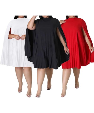 Women's Plus Size Elegant Cloak Sleeve Cape Pleated Loose Knee Length Dress for Wedding Guest Cocktail Party Red $26.67 Dresses