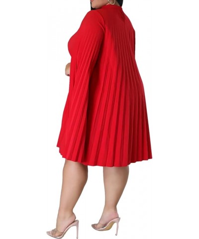 Women's Plus Size Elegant Cloak Sleeve Cape Pleated Loose Knee Length Dress for Wedding Guest Cocktail Party Red $26.67 Dresses