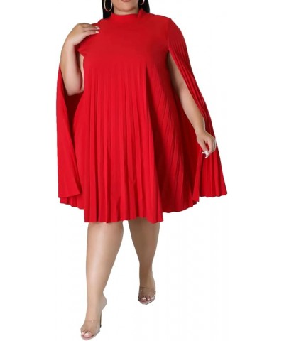 Women's Plus Size Elegant Cloak Sleeve Cape Pleated Loose Knee Length Dress for Wedding Guest Cocktail Party Red $26.67 Dresses