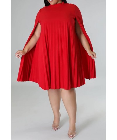 Women's Plus Size Elegant Cloak Sleeve Cape Pleated Loose Knee Length Dress for Wedding Guest Cocktail Party Red $26.67 Dresses