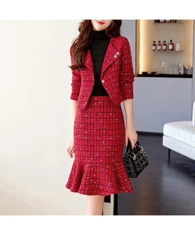 Autumn Winter Women Suits with Skirt Sets Small Fragrance Office Casual Blazer Set 2 Pieces Suit Skirts Female En8 $40.49 Suits