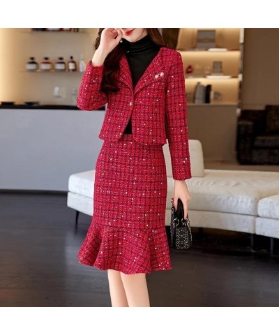 Autumn Winter Women Suits with Skirt Sets Small Fragrance Office Casual Blazer Set 2 Pieces Suit Skirts Female En8 $40.49 Suits