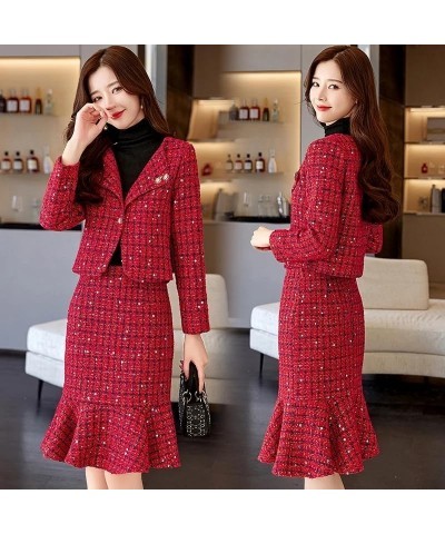 Autumn Winter Women Suits with Skirt Sets Small Fragrance Office Casual Blazer Set 2 Pieces Suit Skirts Female En8 $40.49 Suits