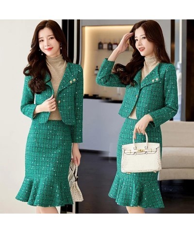 Autumn Winter Women Suits with Skirt Sets Small Fragrance Office Casual Blazer Set 2 Pieces Suit Skirts Female En8 $40.49 Suits