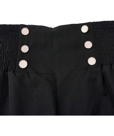 Women's Plus Size Button Front Shirred High Waist Work Casual Straight Leg Shorts Black $12.25 Shorts