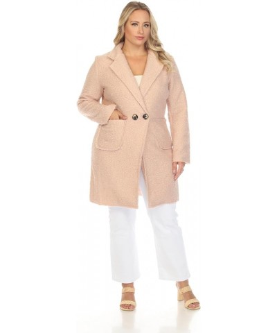 Women's Solid Long Double Breasted Winter Pea Coat Pink $30.24 Coats