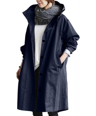 Winter Coats For Women Plus Size Long Sleeve Outerwear With Pocket Lightweight Fall Hooded Windproof Trenchcoat S Navy $16.49...