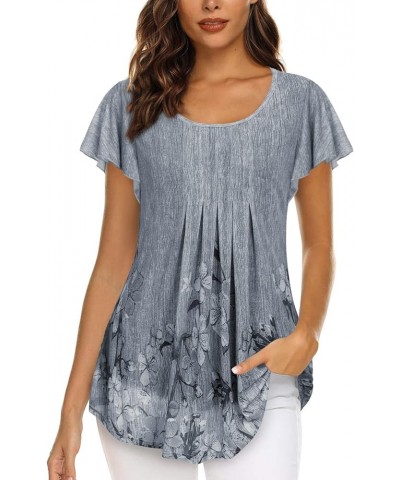 Women's Short Sleeve Tunic Tops Floral Double Layers Casual Dressy Blouse Shirts Black Gray $14.27 Tops