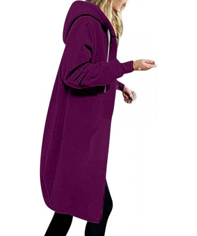 Longline Zip Up Hoodies for Women Casual Fleece Long Sweatshirt Jacket Warm Hooded Coats Winter Fall Outerwear Purple $10.07 ...