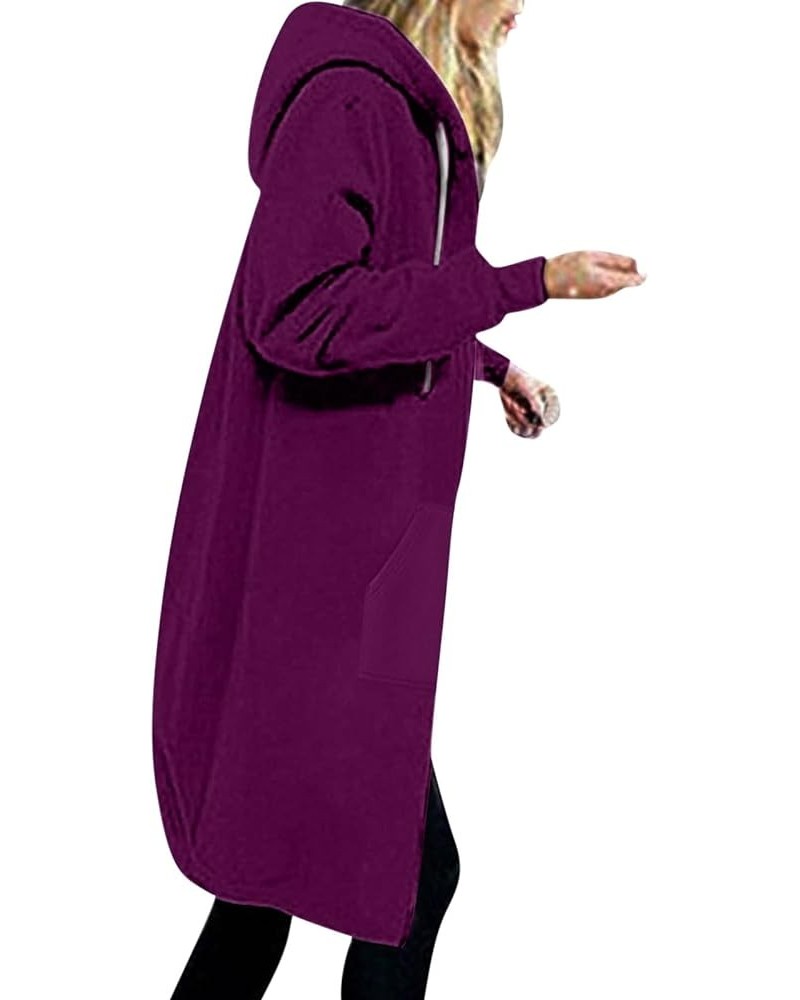 Longline Zip Up Hoodies for Women Casual Fleece Long Sweatshirt Jacket Warm Hooded Coats Winter Fall Outerwear Purple $10.07 ...