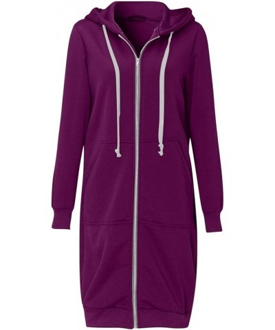 Longline Zip Up Hoodies for Women Casual Fleece Long Sweatshirt Jacket Warm Hooded Coats Winter Fall Outerwear Purple $10.07 ...