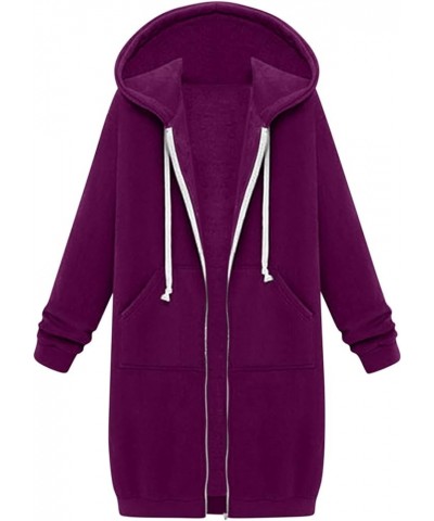 Longline Zip Up Hoodies for Women Casual Fleece Long Sweatshirt Jacket Warm Hooded Coats Winter Fall Outerwear Purple $10.07 ...