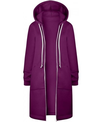 Longline Zip Up Hoodies for Women Casual Fleece Long Sweatshirt Jacket Warm Hooded Coats Winter Fall Outerwear Purple $10.07 ...